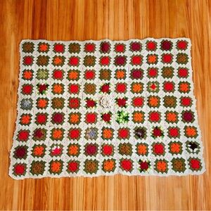 Handcrafted Crochet Granny Square Afghan Blanket Throw 38x49 Floral Vintage 80s